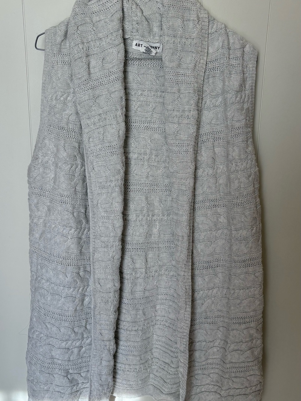 Artisan NY Light Gray Cable Knit Open-Front Vest